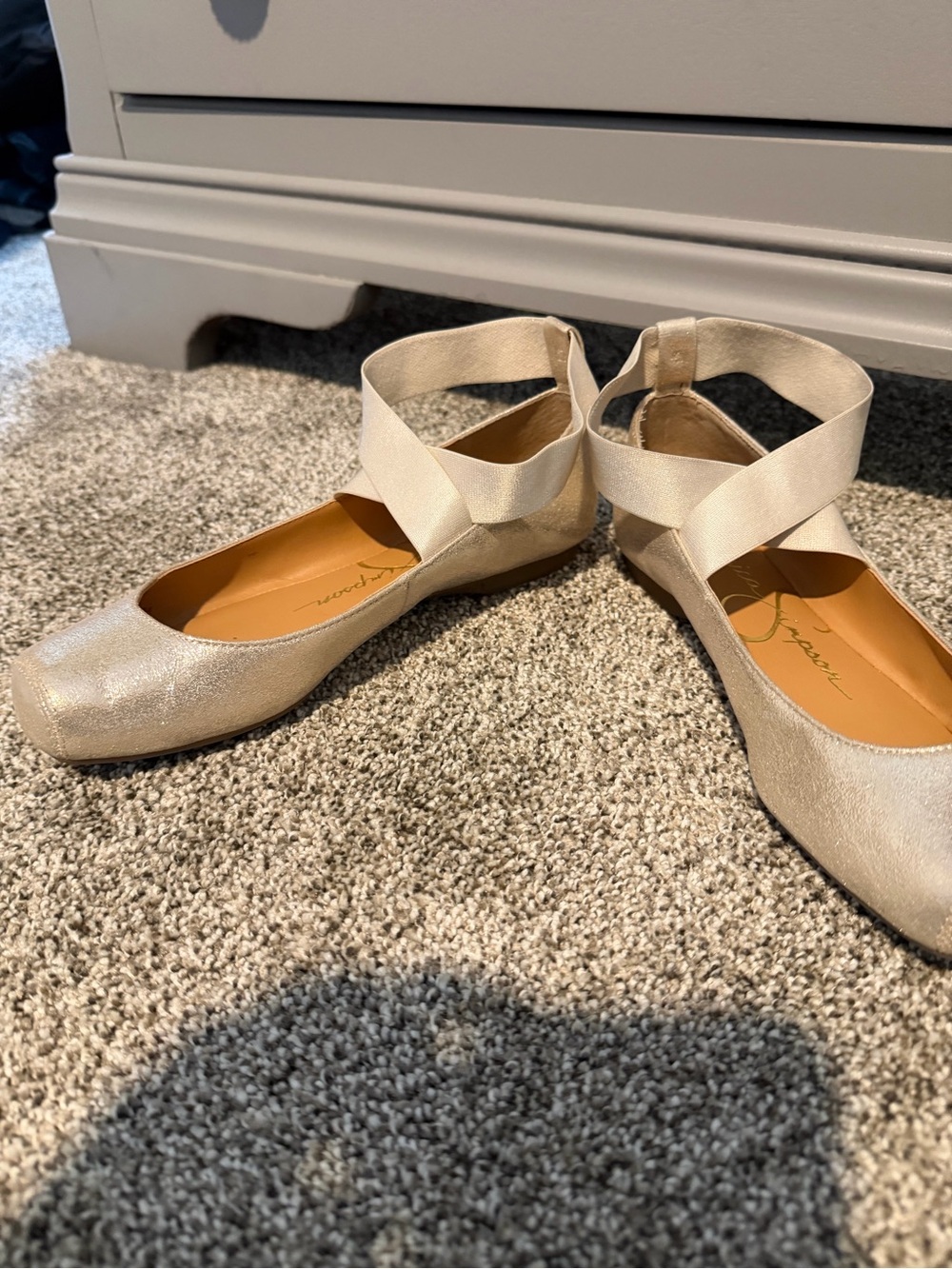 Women's Gold Elastic Ankle-Strap Ballet Flats
